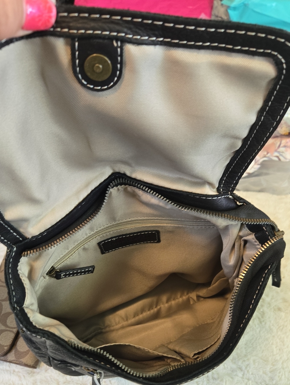 Black Leather Convertible Backpack with Contrast Stitching - Picture 4 of 7